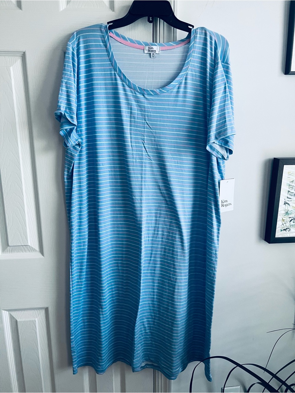 Kim Rogers Blue Striped Scoop Neck sleep shirt XXL